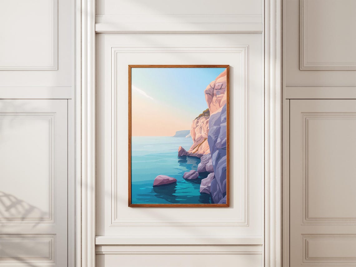 Sunlit Cliffside Turquoise Bay Minimalist Coastal Art Poster - Image 2