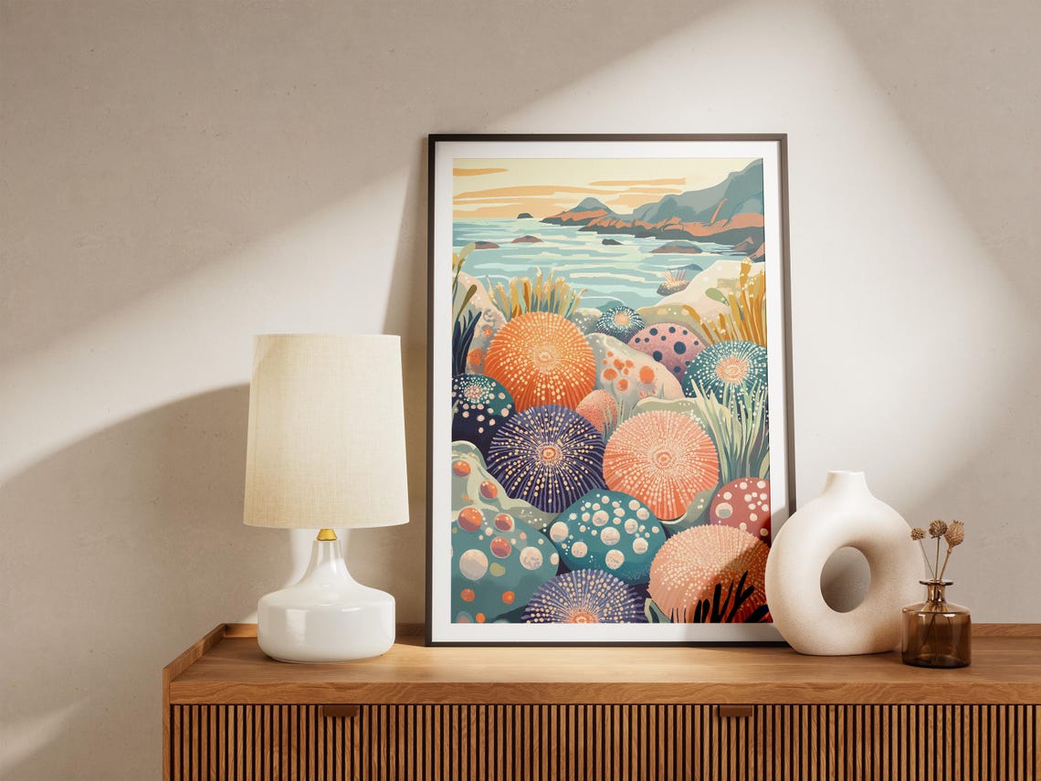Colorful Sea Urchins in Tide Pool Coastal Ocean Wildlife Wall Art - Image 4