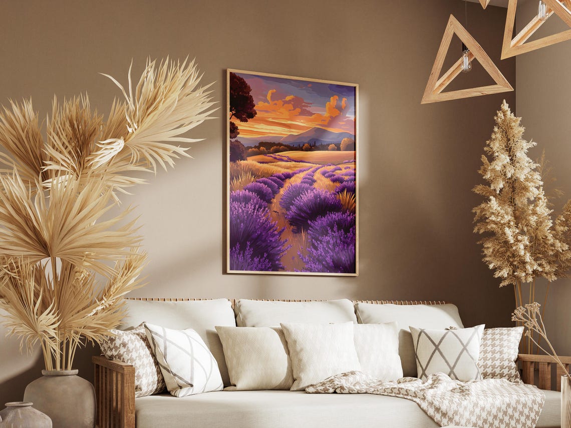 Lavender Fields At Sunset Golden Sky Provence Landscape Poster - Image 3