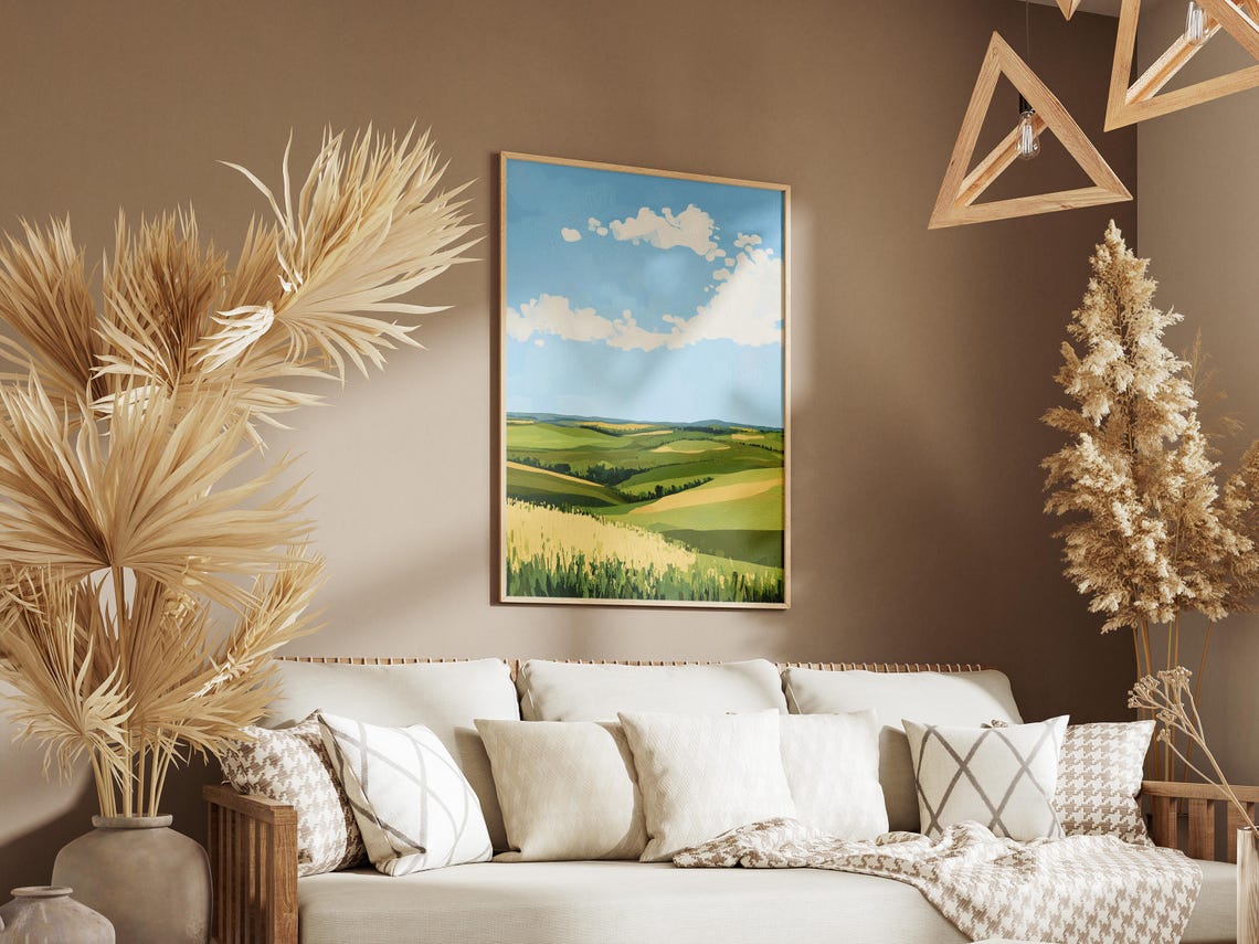 Nebraska Rolling Green Prairie Hills Blue Sky Minimalist Art Poster - Image 3