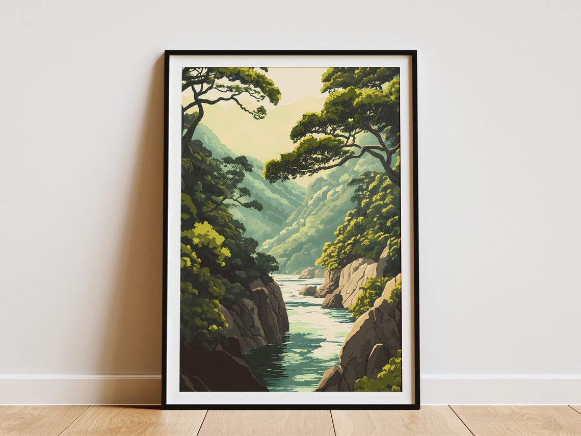 Yakushima Japan Emerald River Gorge Through Lush Green Forest Poster