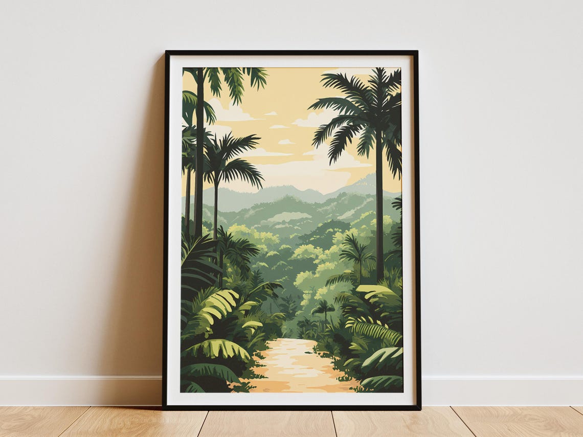 Tropical Rainforest Trail Palm Trees Golden Hour Jungle Poster