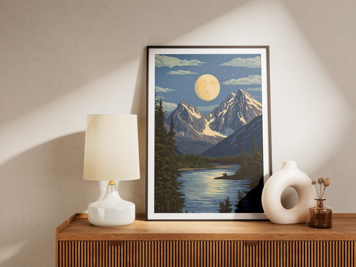 Gates Of The Arctic National Park Moonlit Peaks Over River Poster - Image 4