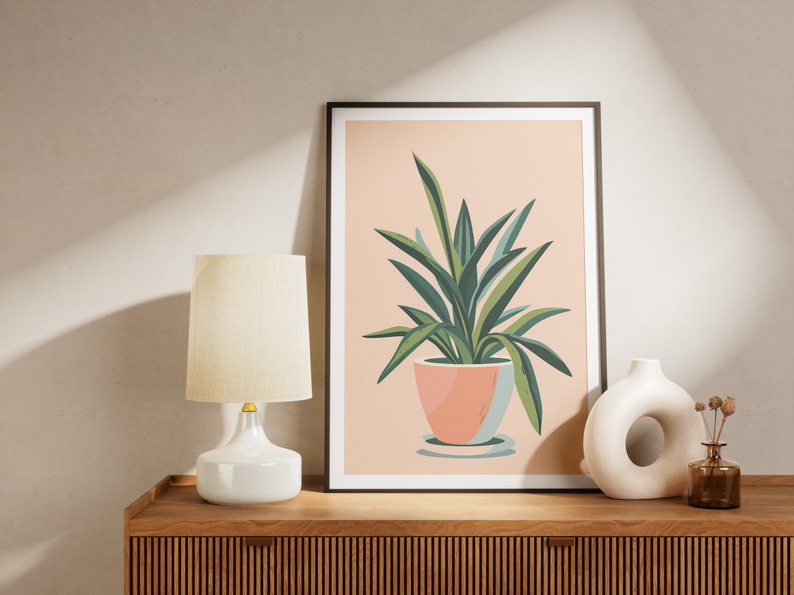 Green Leafy Plant Potted Minimalist Botanical Illustration Print - Image 2