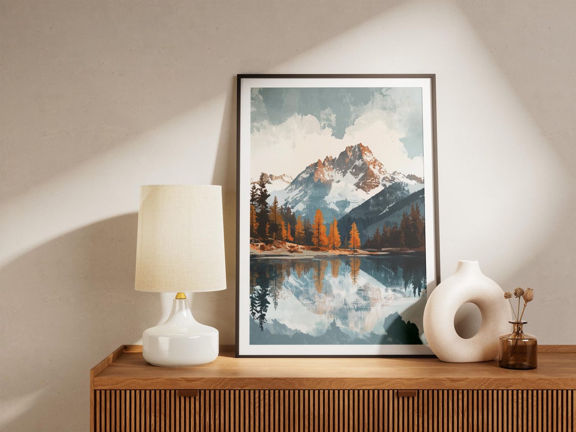 Autumn Lake Snowy Mountain Peak Reflection Fall Nature Poster - Image 4