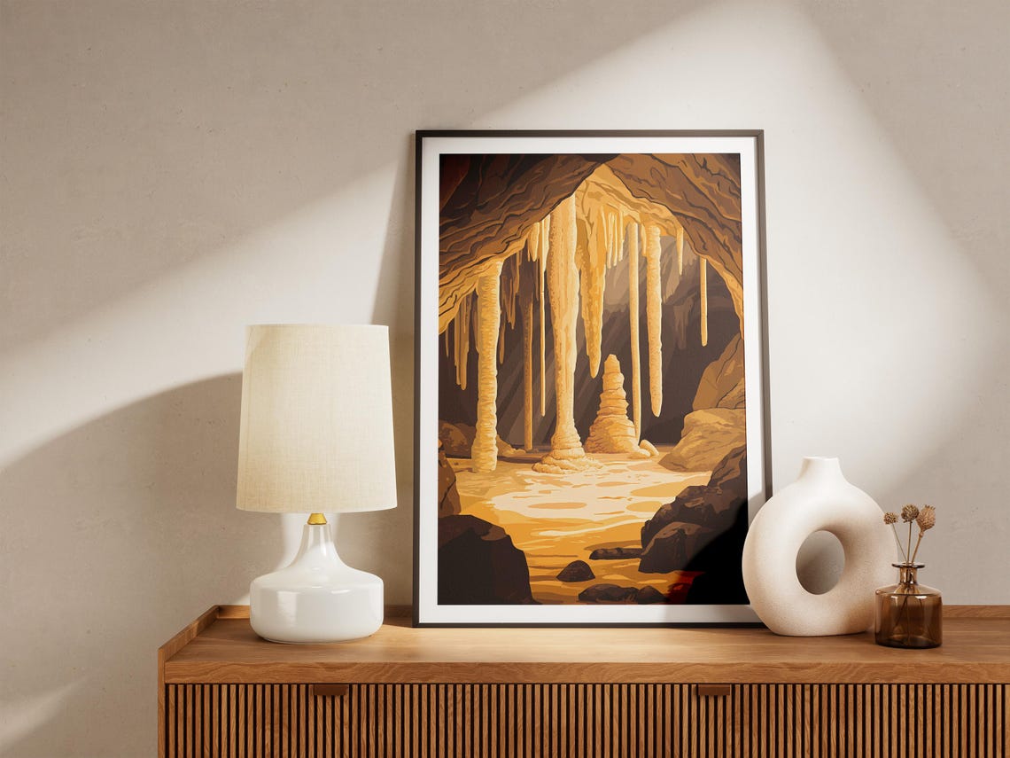 Golden Cave Stalactites Underground Cavern Exploration Poster - Image 4