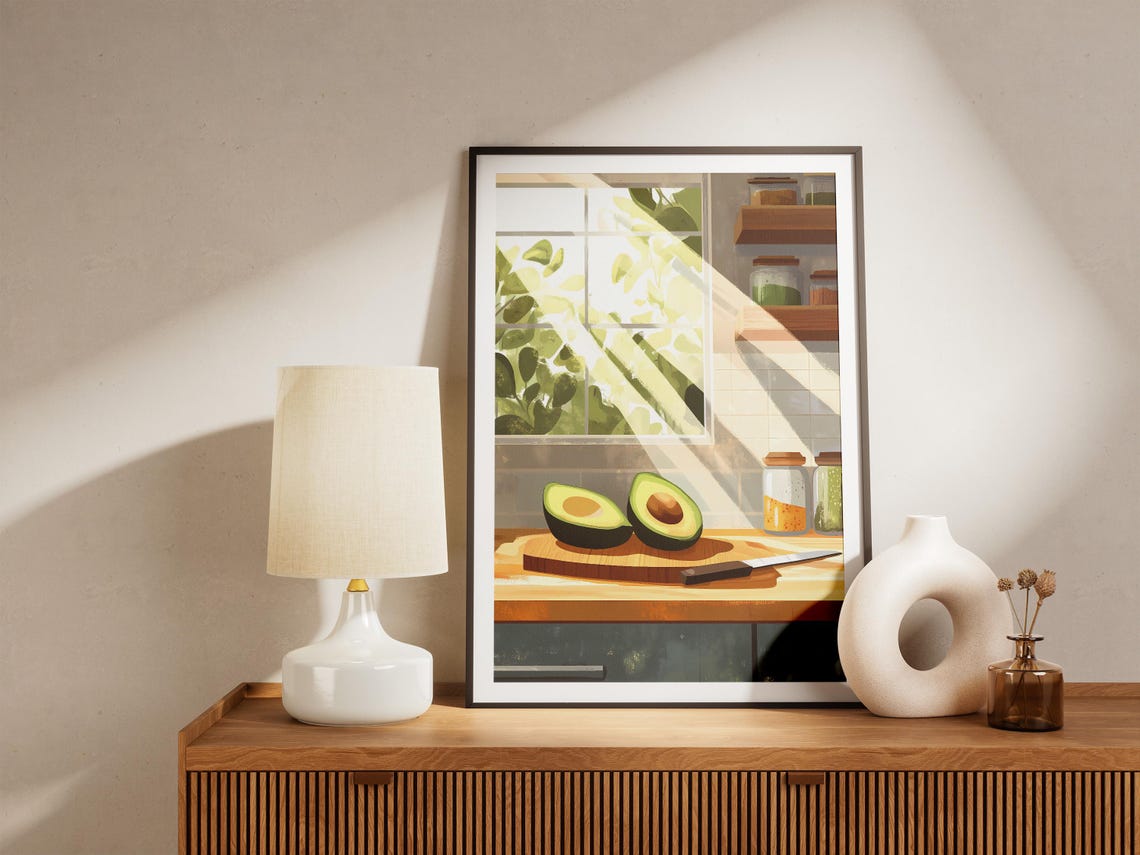 Avocado Halves On Wooden Board In A Sunlit Kitchen Art Poster - Image 5