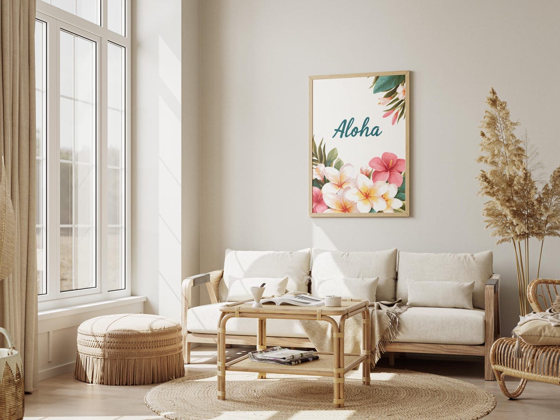 Aloha Script Floral Plumeria Hibiscus Tropical Quote Art Poster - Image 3