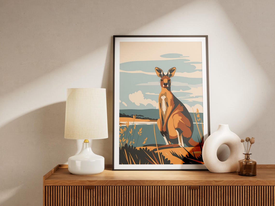 Kangaroo Outback Australia Wildlife Red Orange Illustration Poster - Image 2