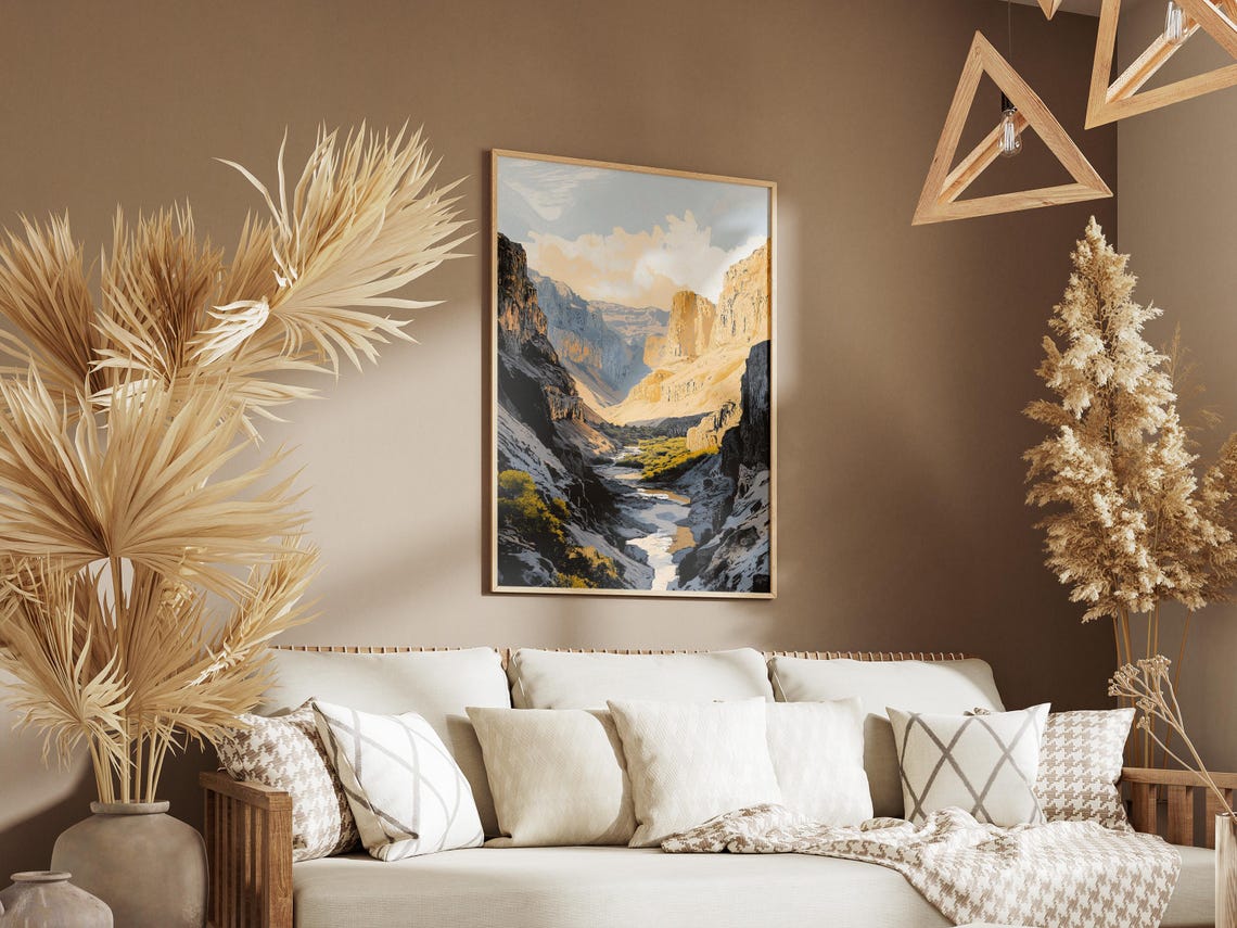 Rocky Canyon Valley With A Winding River Below Scenic Poster - Image 3