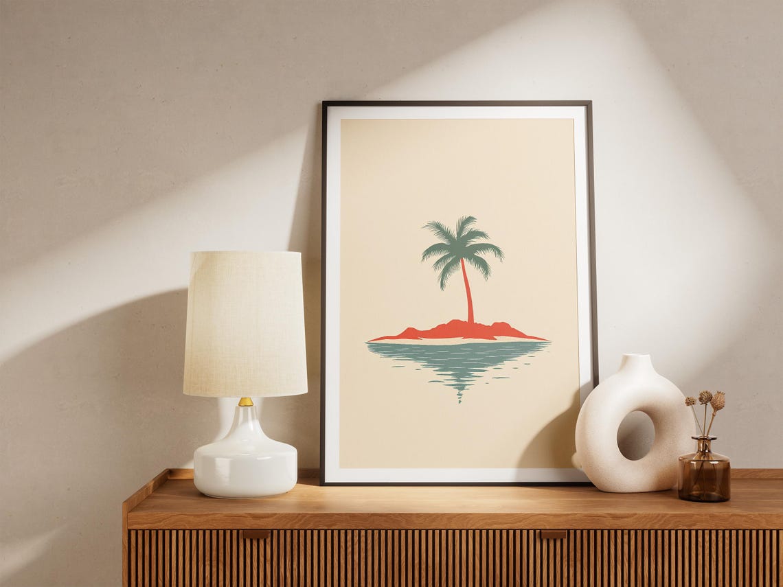 Minimalist Tropical Island With Palm Tree Coastal Art Poster - Image 5