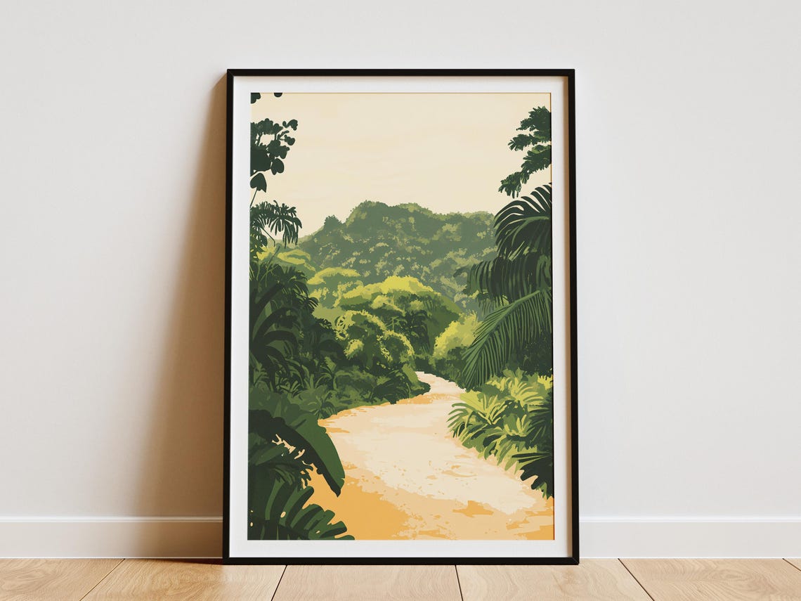 Jungle River Poster Lush Tropical Forest Path Wall Decor Gift Decor