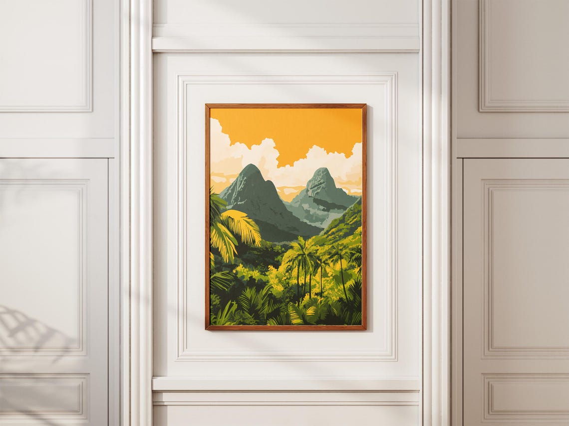 Twin Peaks Palm Trees Golden Sky Lush Tropical Jungle Poster - Image 2