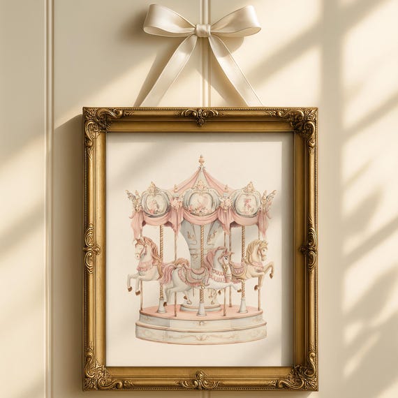 Vintage Carousel Baby Girl Nursery Wall Art Enchanting Carnival Decor Whimsical Pastel Prints For Kids Room