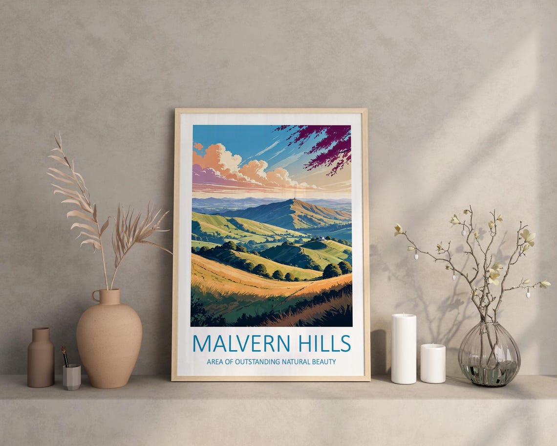Malvern Hills England Rolling Green Hills Evening Travel Poster - Image 3