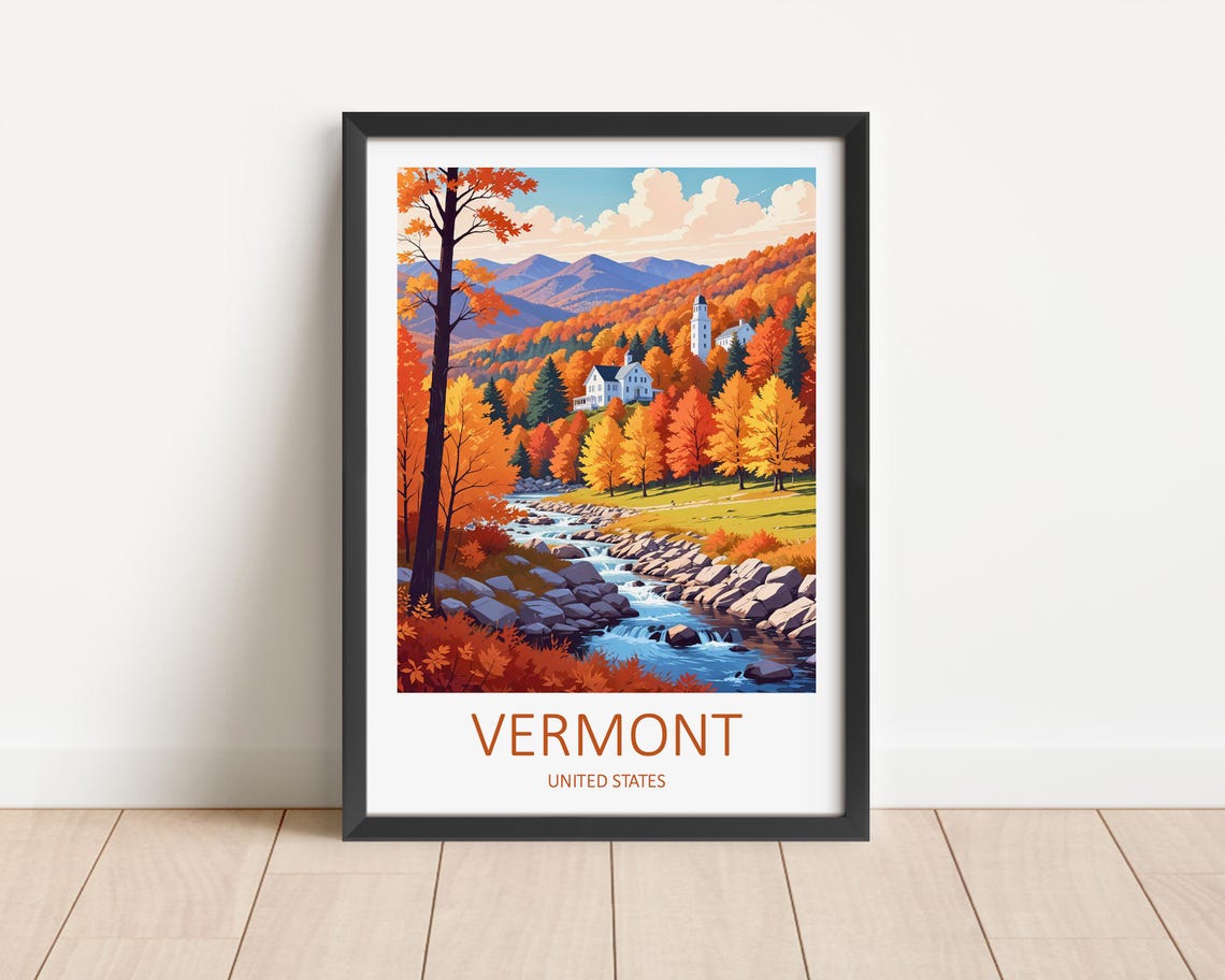 Vermont Print Vermont Wall Art Vermont Poster United States Fall In Vermont Vermont Travel Print Autumn Wall Art Birthday Gift