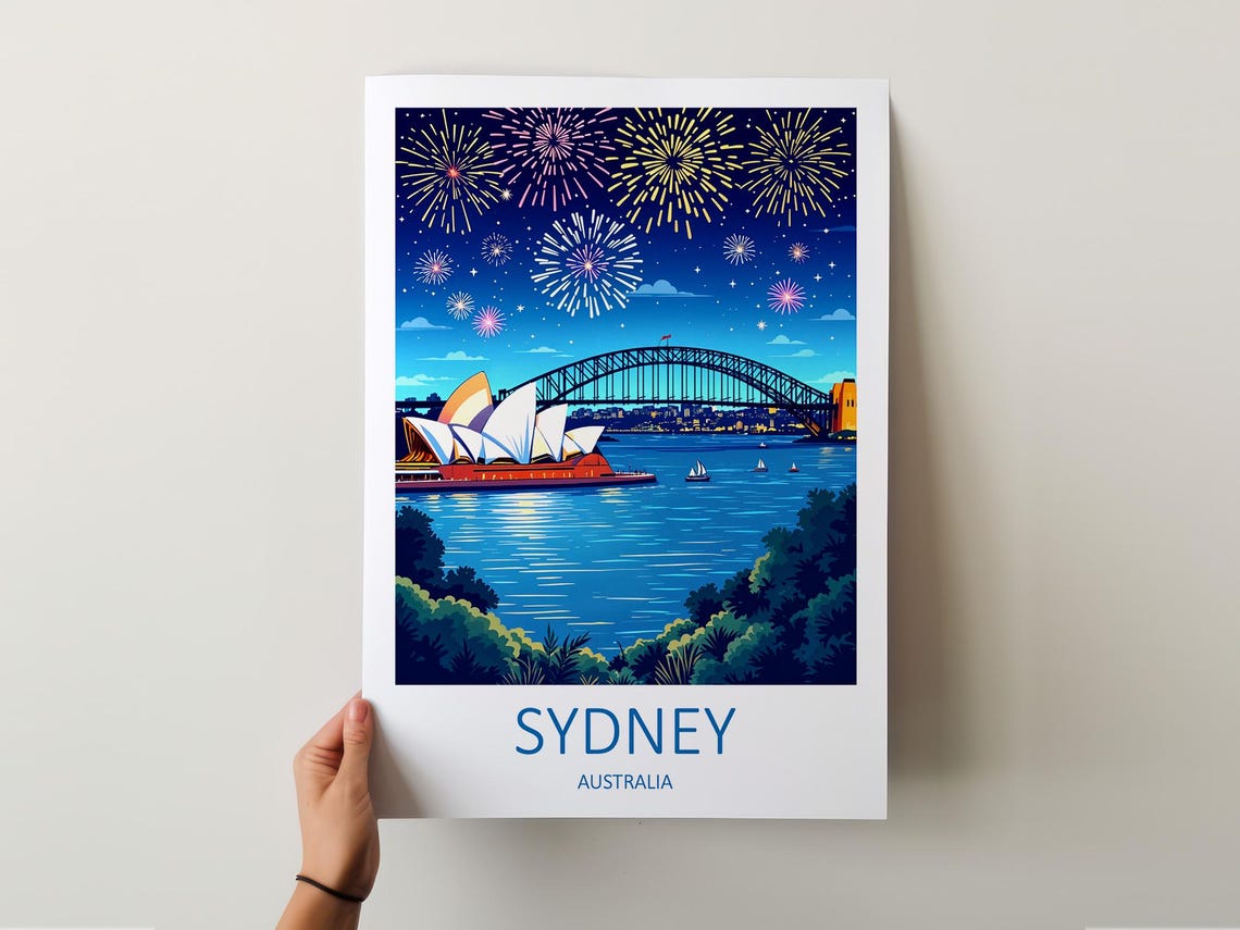 Sydney Australia Opera House and Harbour Bridge at Night Poster - Image 5