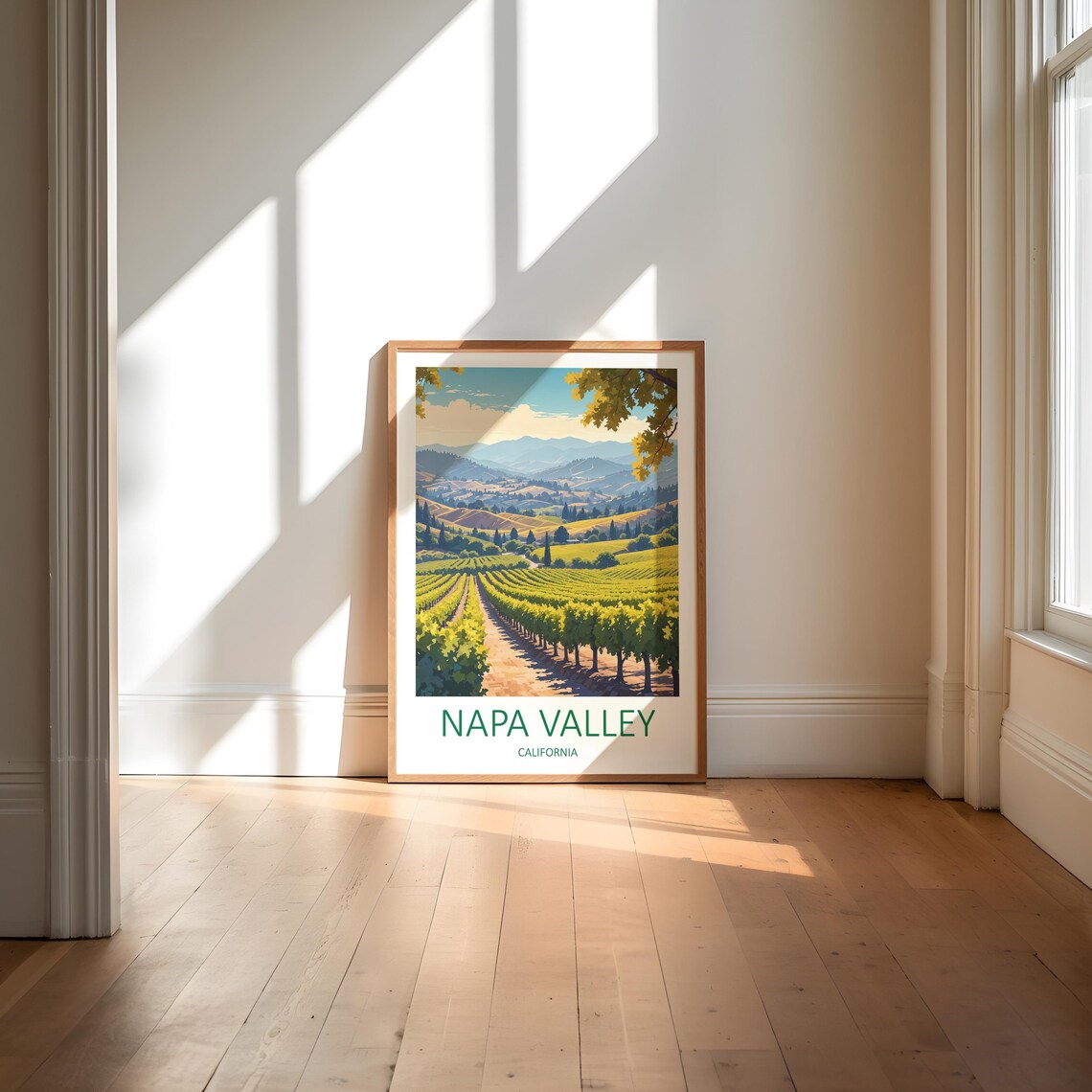 Napa Valley California Vineyard Rows Golden Hills Sunset Travel Poster - Image 6