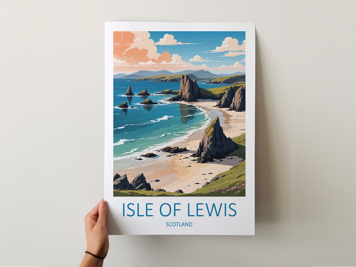 Isle Of Lewis Scotland Sea Stacks Sandy Beach Vintage Travel Poster - Image 5