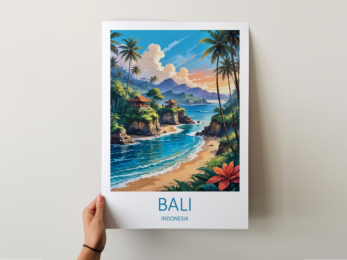 Bali Indonesia Cliff Temple Beach With Palms And Turquoise Sea Poster - Image 5