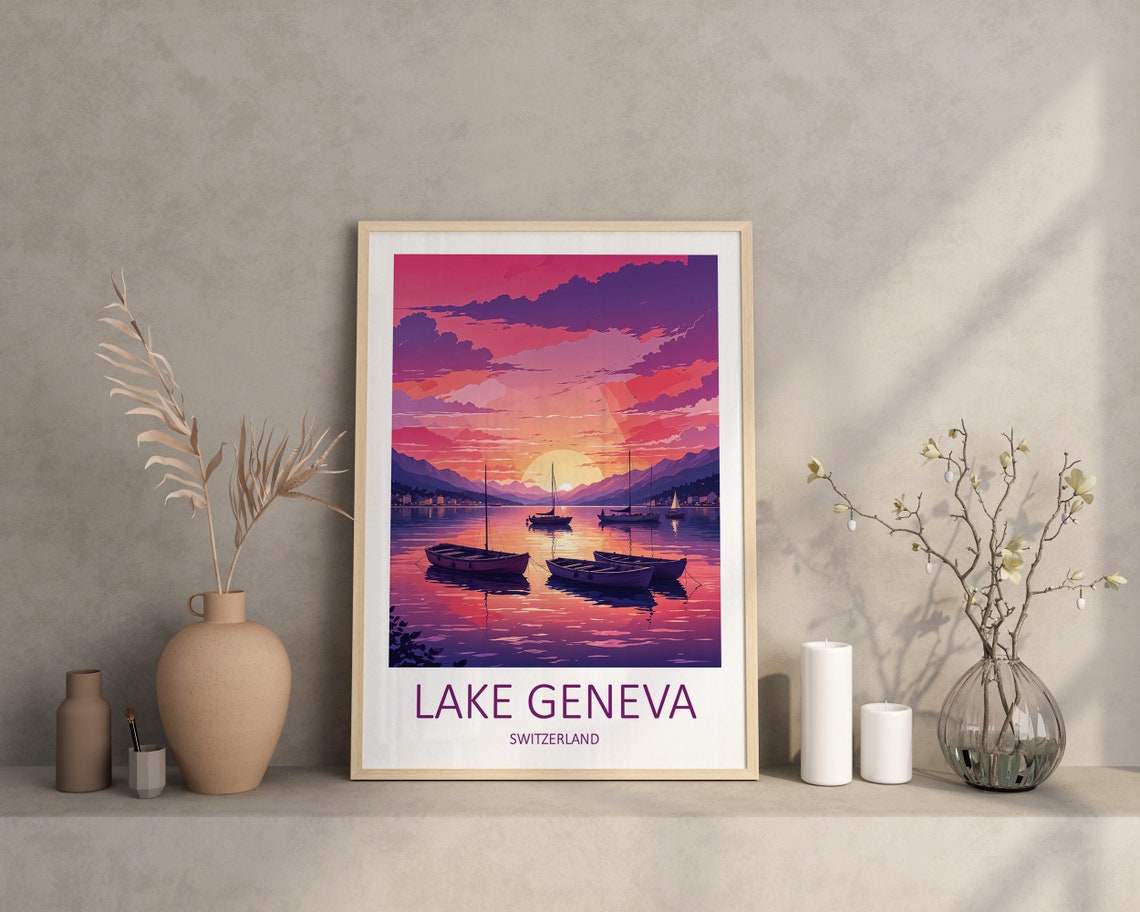 Lake Geneva Print Switzerland Print Lake Geneva Switzerland Travel Print Lake Geneva Poster Travel Gift Swiss Prints Lakes Poster - Image 3