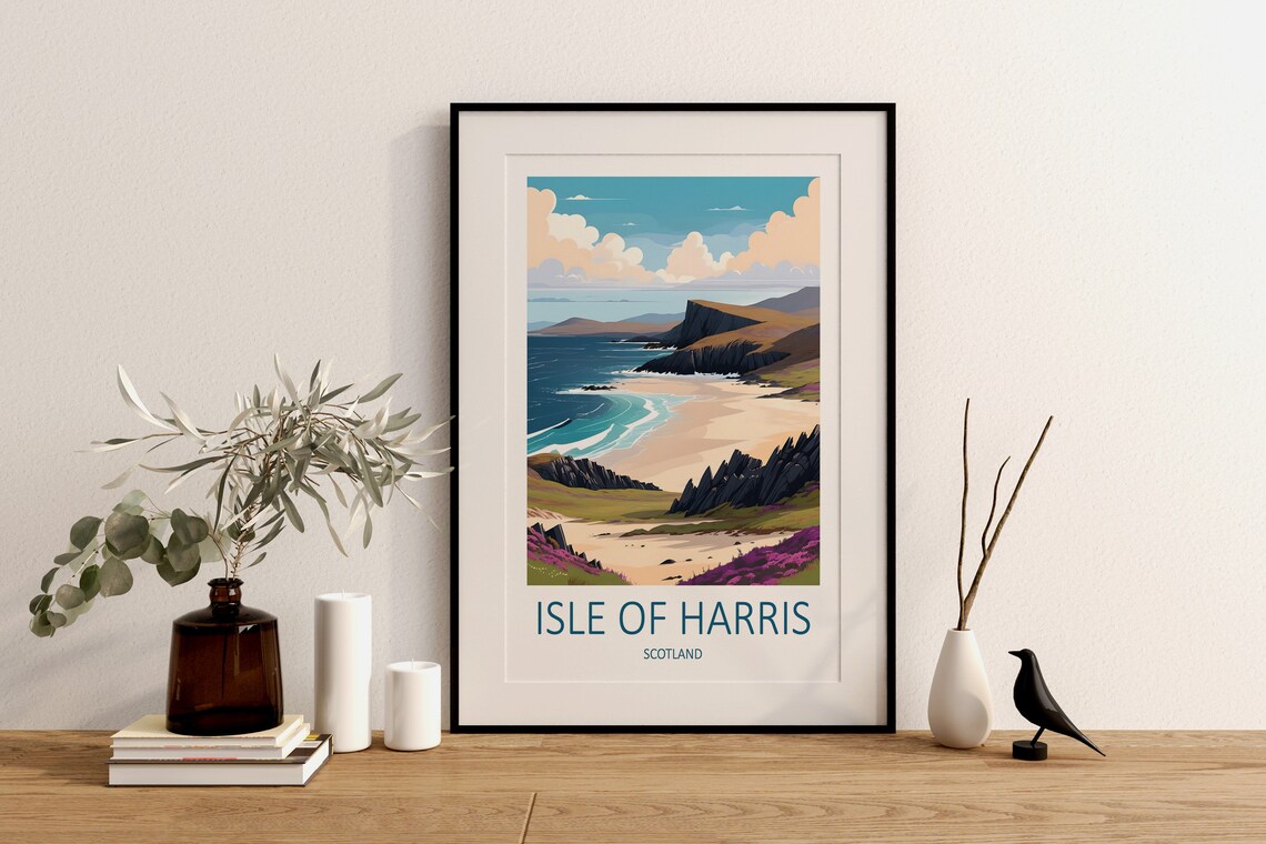 Isle Of Harris Scotland Wild Beach With Heather Covered Hills Poster - Image 2