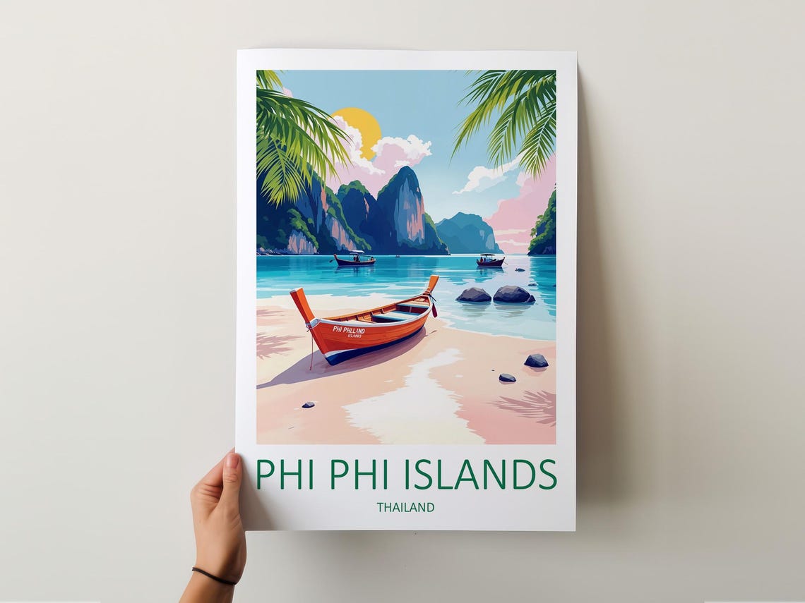 Phi Phi Islands Thailand Longtail Boat Limestone Karsts Poster - Image 6