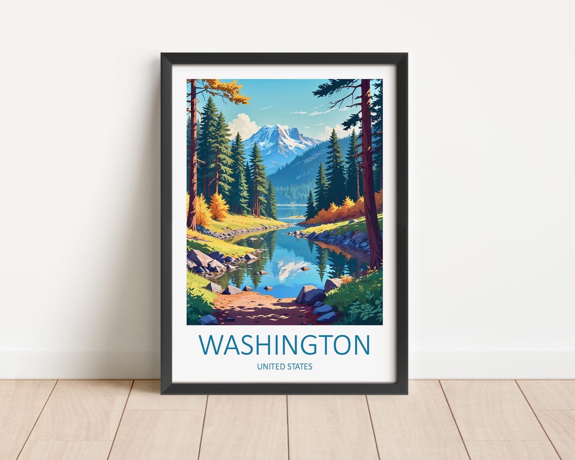 Washington Travel Print Washington Poster National Park Poster Travel Memories Gift Washington Wall Art Usa Wall Art Travel Gift