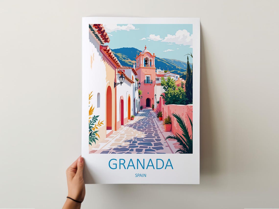 Granada Spain Whitewashed Alley With Bell Tower and Hills Poster - Image 5