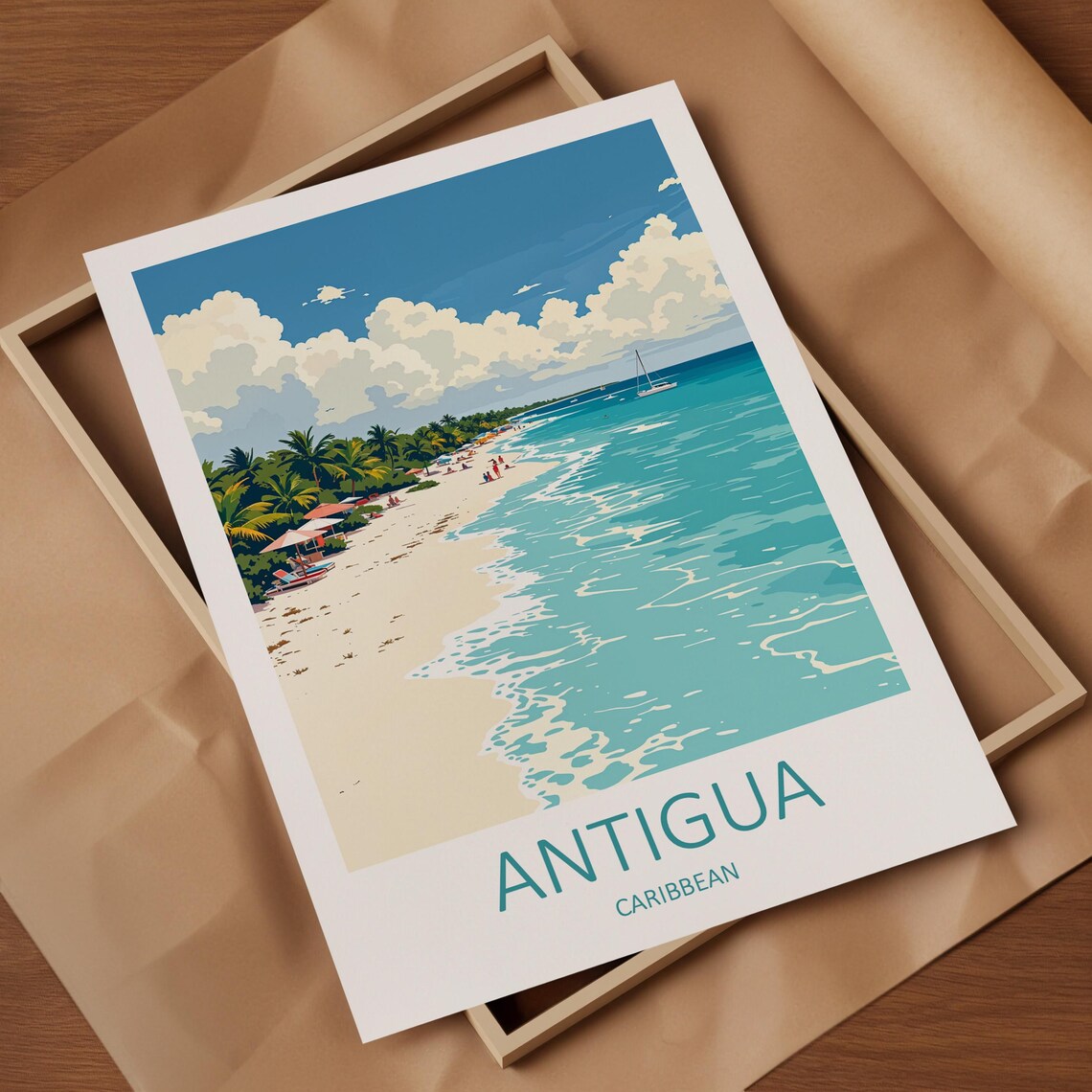 Antigua Caribbean White Sand Beach With Sailboats Offshore Poster - Image 4