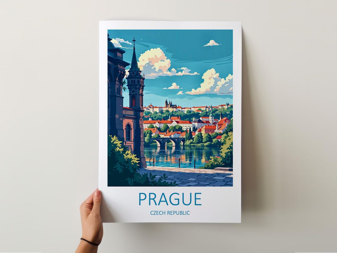 Prague Czech Republic Riverside Bridge View Toward Old Town Poster - Image 5