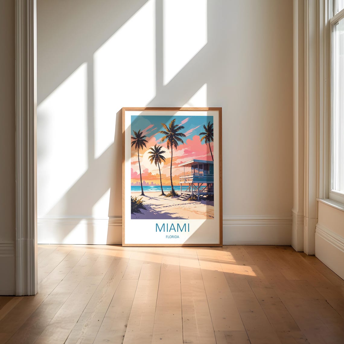 Miami Florida Lifeguard Tower Beach Sunset With Palm Trees Poster - Image 6
