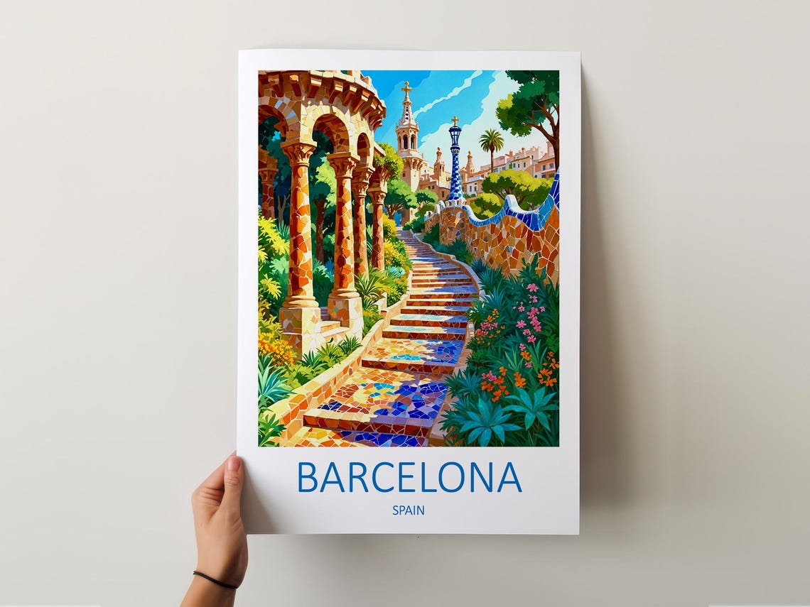Barcelona Print Barcelona Poster Art Park Guell Print Spain Travel Print Barcelona Poster Spanish Poster Barcelona Gifts Travel Gift - Image 5