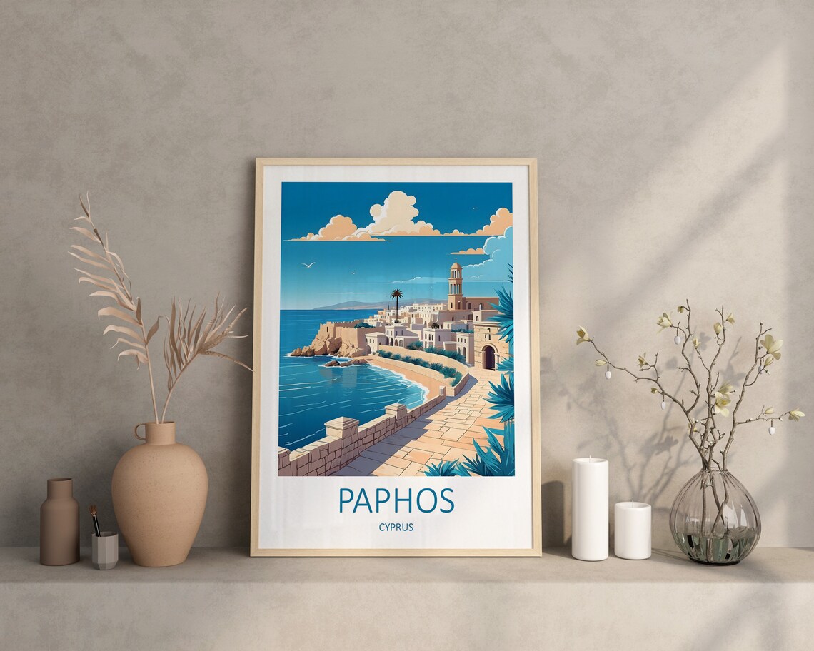 Paphos Cyprus Old Town Harbor Stone Promenade Vintage Travel Poster - Image 4