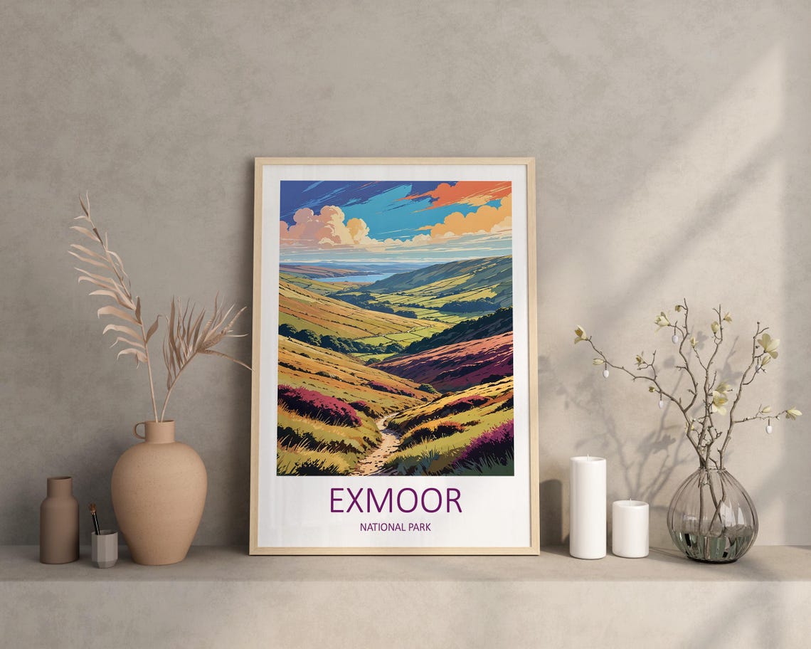 Exmoor National Park Heather Hills Valley Trail Scenic Travel Poster - Image 2