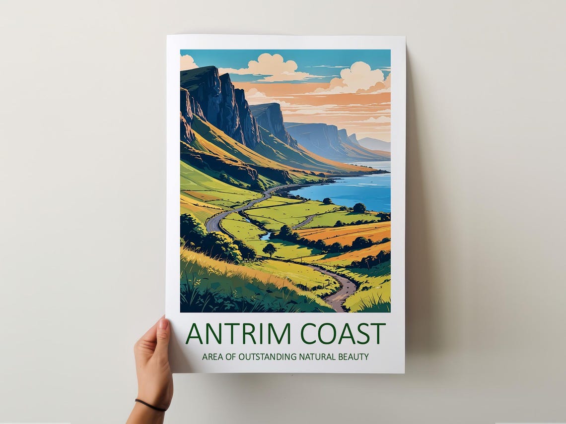 Antrim Coast Northern Ireland Green Cliffs Scenic Drive Poster - Image 5