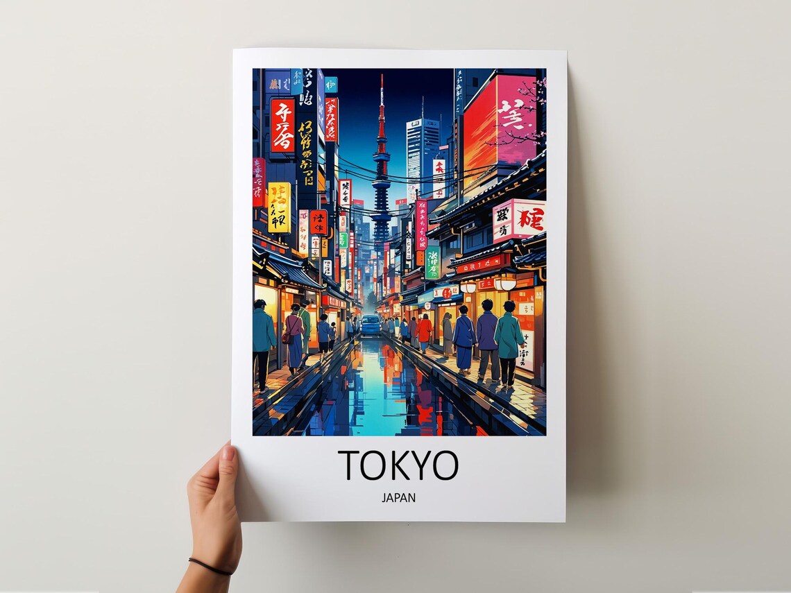 Tokyo Japan Neon Lit Street Scene at Night in the Rain Poster - Image 5