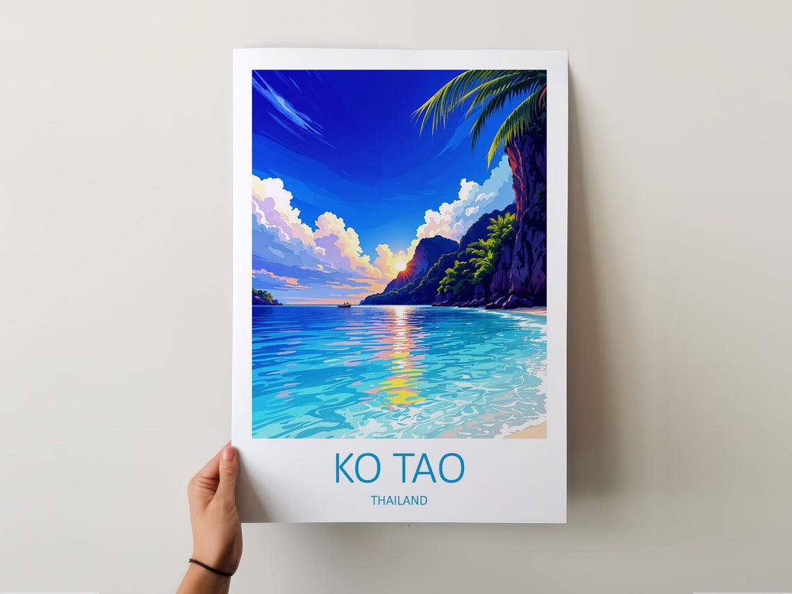 Ko Tao Thailand Tropical Beach Sunset Palm Trees Island Poster - Image 6