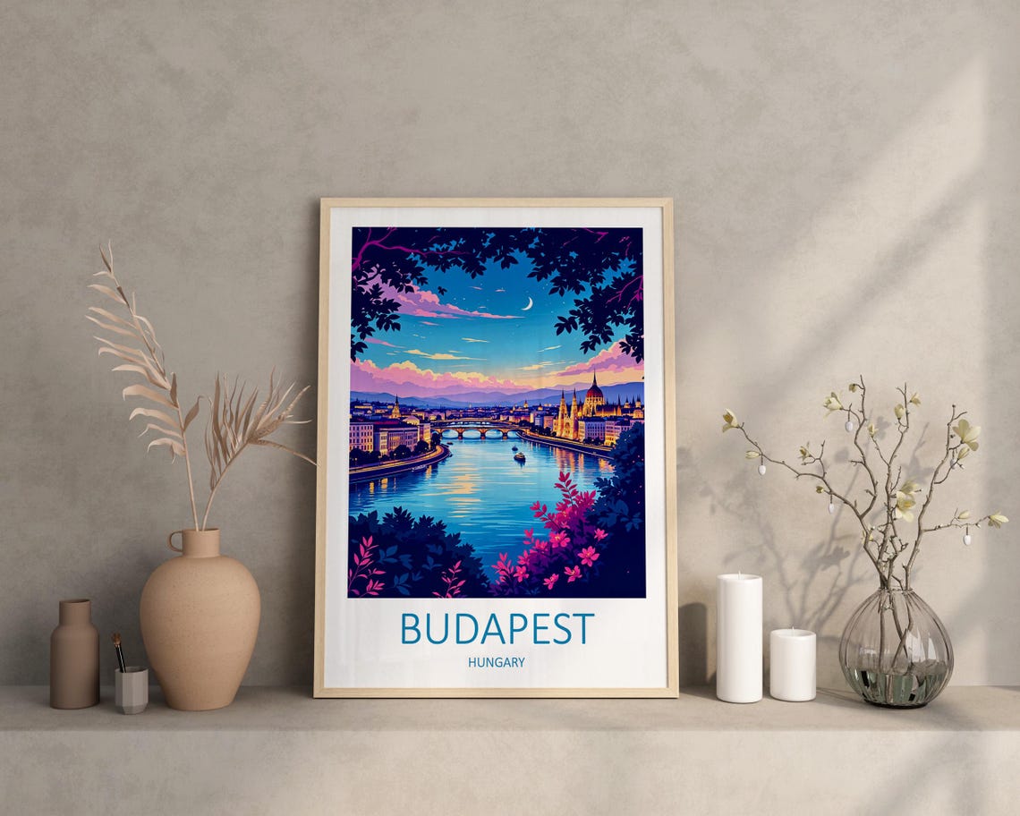 Budapest Hungary Parliament Building Danube River At Night Poster - Image 2
