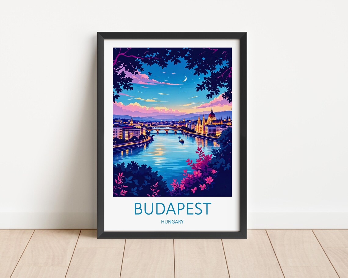 Budapest Hungary Parliament Building Danube River At Night Poster