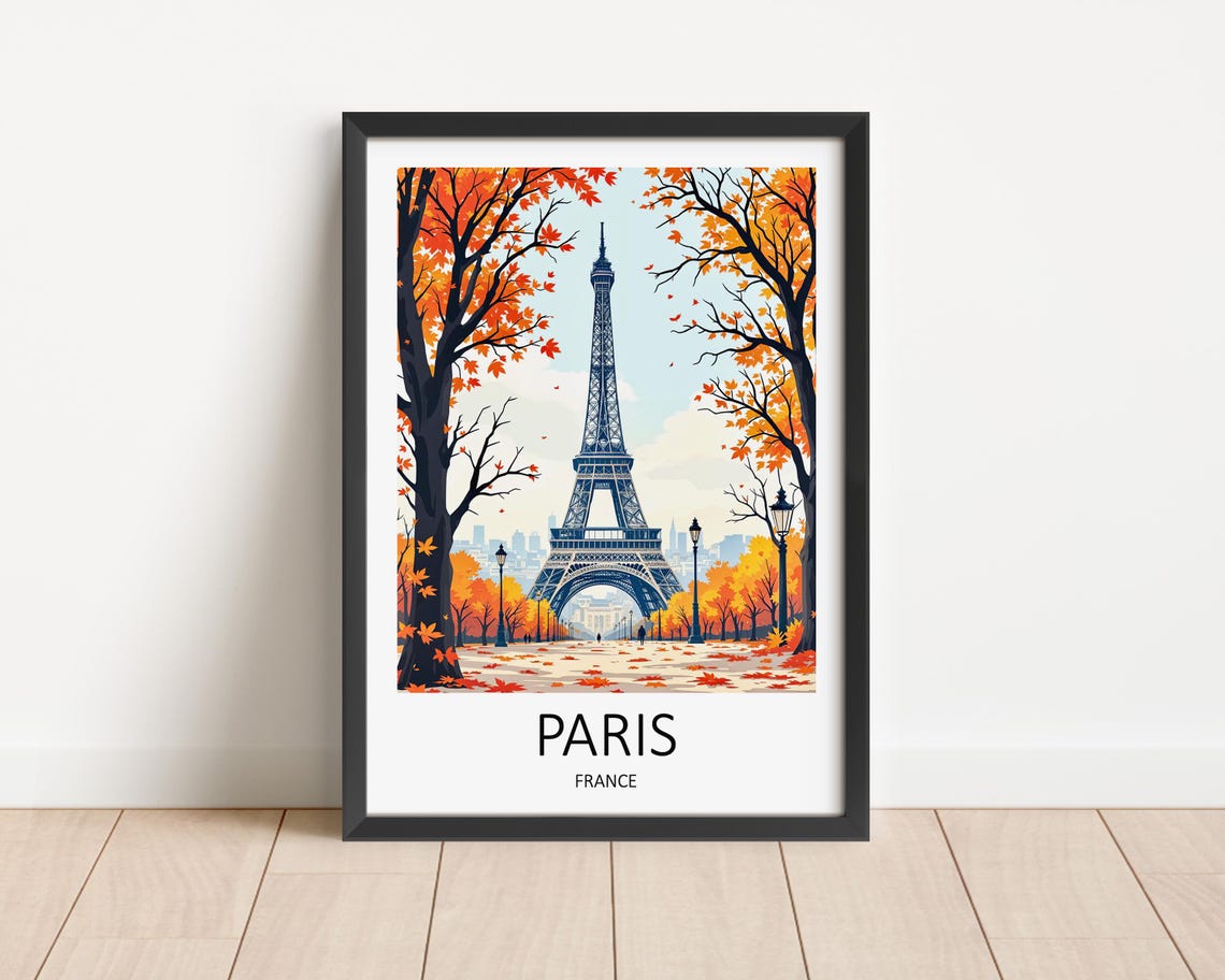 Paris France Eiffel Tower Framed by Golden Autumn Leaves Poster