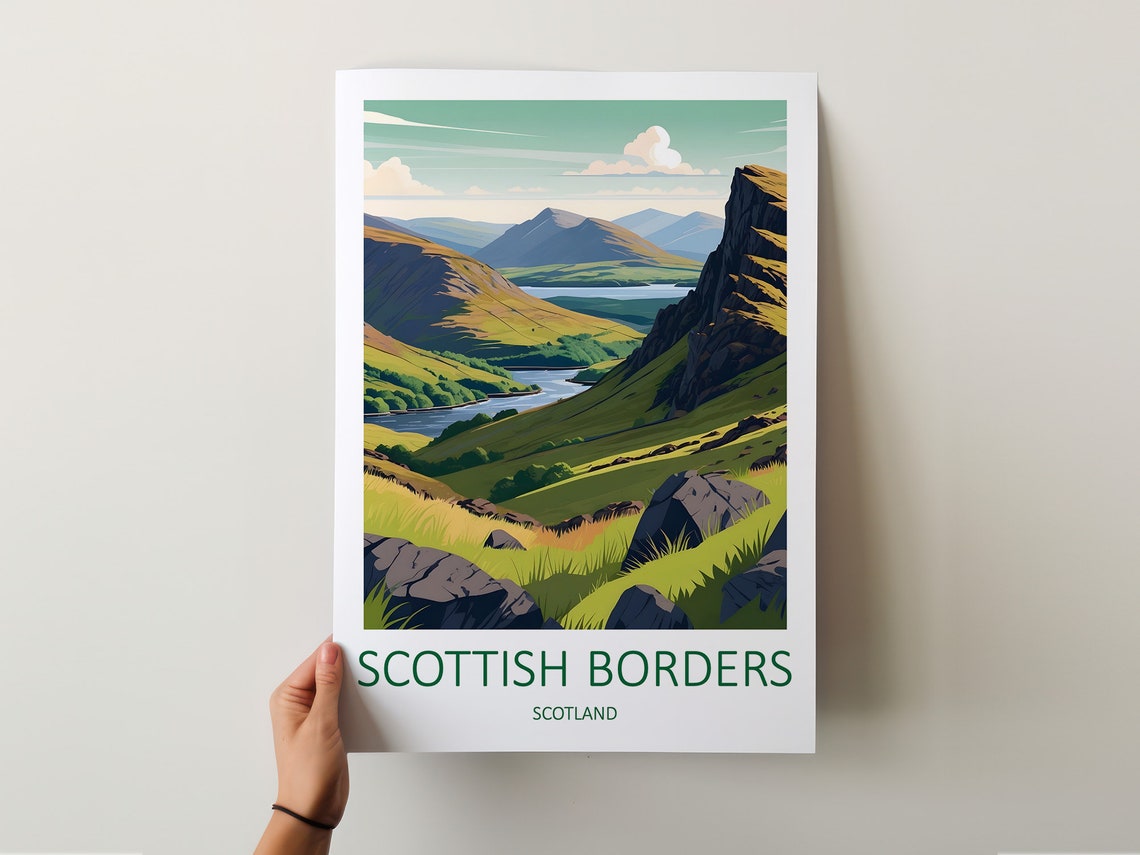Scottish Borders Scotland Rolling Green Hills And Loch View Poster - Image 5