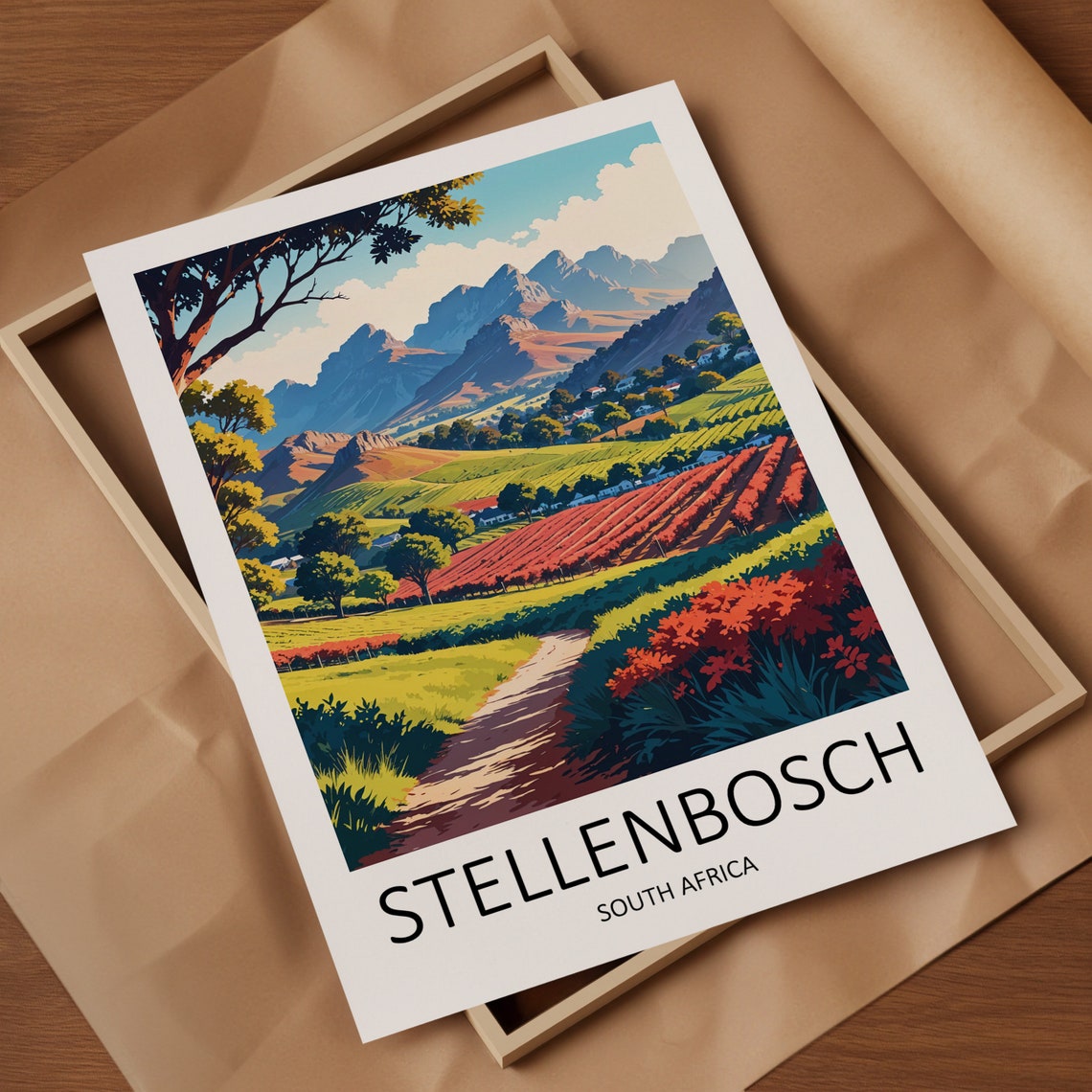 Stellenbosch South Africa Vineyard Valley Wine Country Travel Poster - Image 4