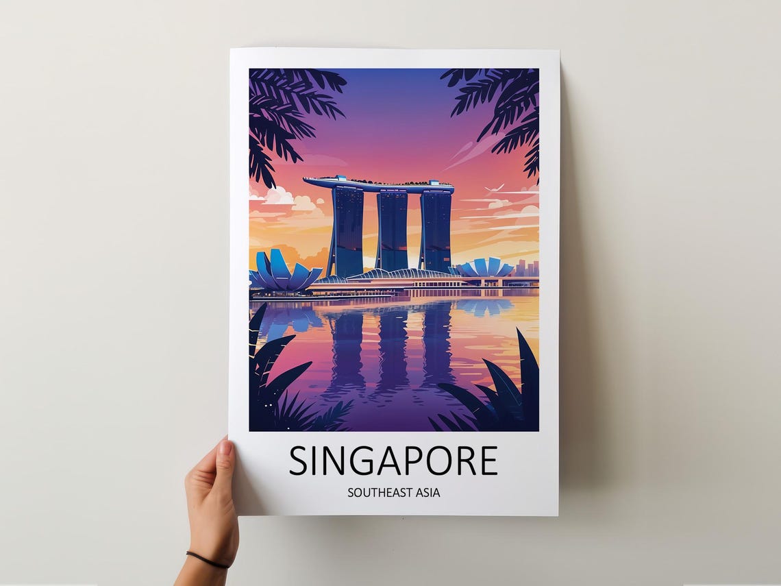Singapore Print Singapore Poster Singapore Art Asia Poster Print Marina Bay Sands Travel Memories Gift Singapore Travel Print - Image 5