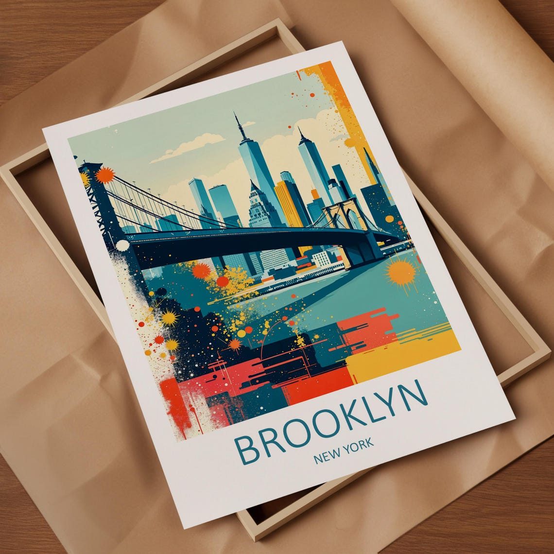 Brooklyn New York Bridge Manhattan Skyline Splash Color Art Poster - Image 4