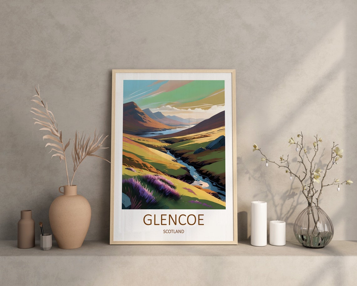 Glencoe Scotland Highland Glen Heather Stream Valley Travel Poster - Image 4
