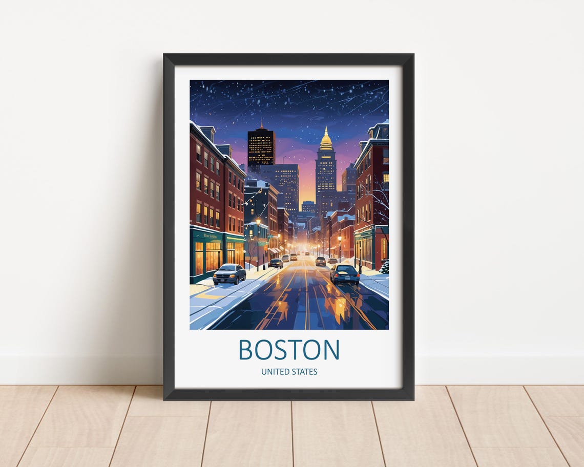Boston Print Boston Poster Boston Massachusetts Travel Print Travel Poster Boston Wall Art Boston Art Print United States Travel Gift