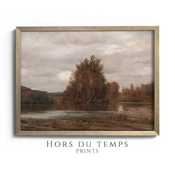 Moody Autumn Lake Landscape Oil Painting Vintage Nature Poster