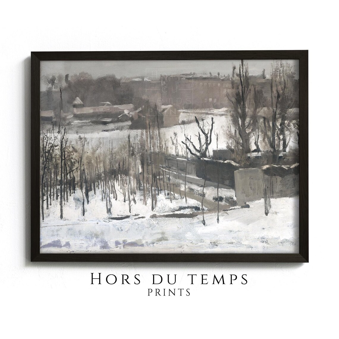 Snowy Hillside Town View Winter Vintage Landscape Painting Poster
