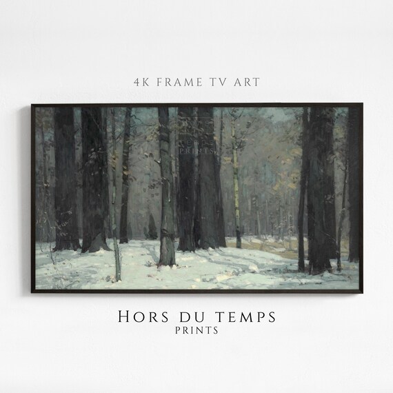 Moody Winter Forest Landscape Art For Frame Tv Vintage Rustic Cottagecore Snowy Painting In Muted Tones Hors Du Temps Prints